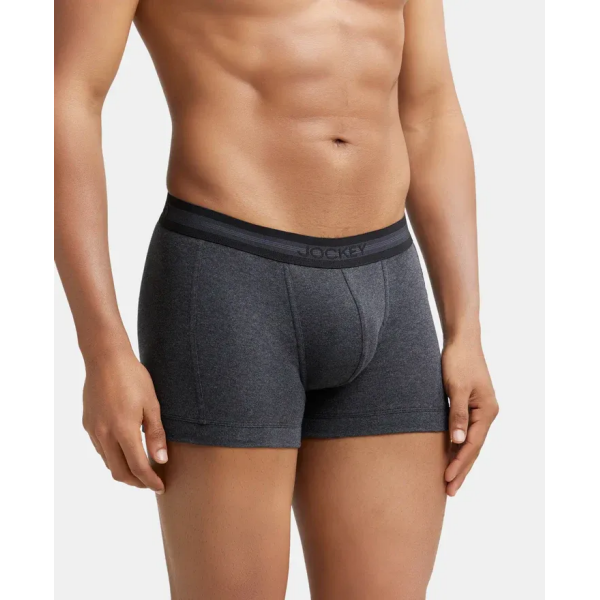 Jockey 1015 Men Super Combed Cotton Rib Solid Trunk (Black Melange) - Image 3