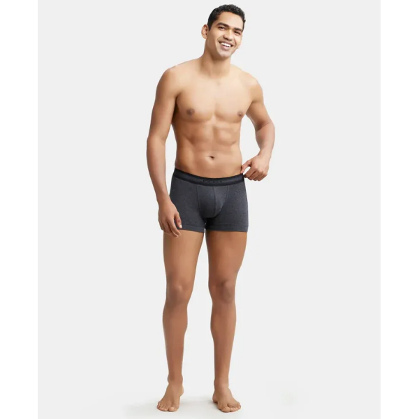 Jockey 1015 Men Super Combed Cotton Rib Solid Trunk (Black Melange) - Image 5