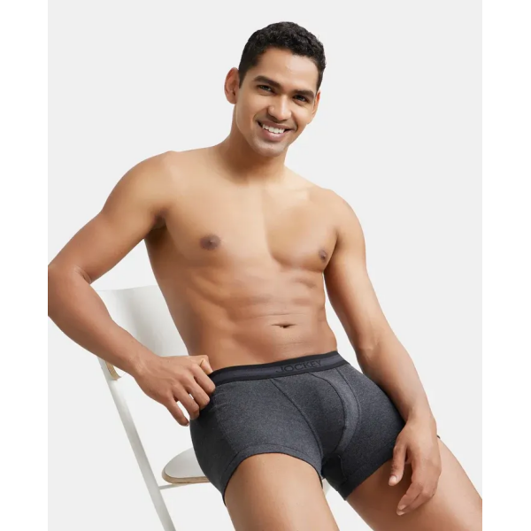Jockey 1015 Men Super Combed Cotton Rib Solid Trunk (Black Melange) - Image 6