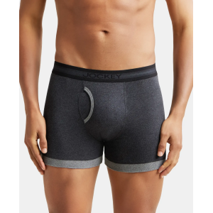Jockey 1017 Men's Super Combed Cotton Rib Solid Boxer (Navy and Charcoal Melange)