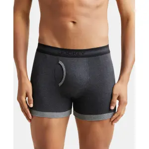 Jockey 1017 Men's Super Combed Cotton Rib Solid Boxer (Navy and Charcoal Melange)