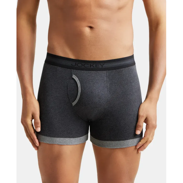 Jockey 1017 Men's Super Combed Cotton Rib Solid Boxer (Navy and Charcoal Melange) - Image 2
