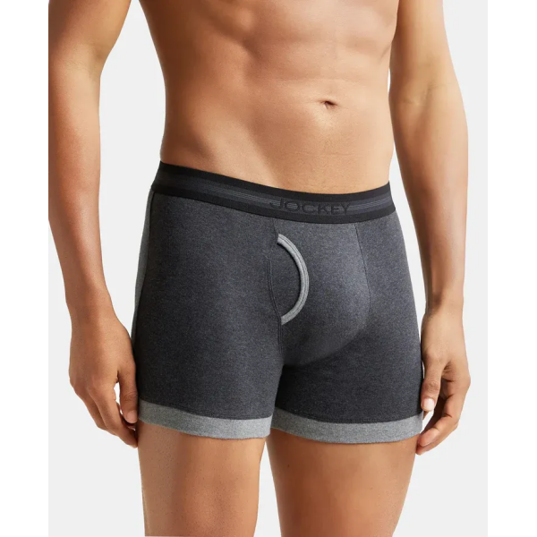 Jockey 1017 Men's Super Combed Cotton Rib Solid Boxer (Navy and Charcoal Melange) - Image 3