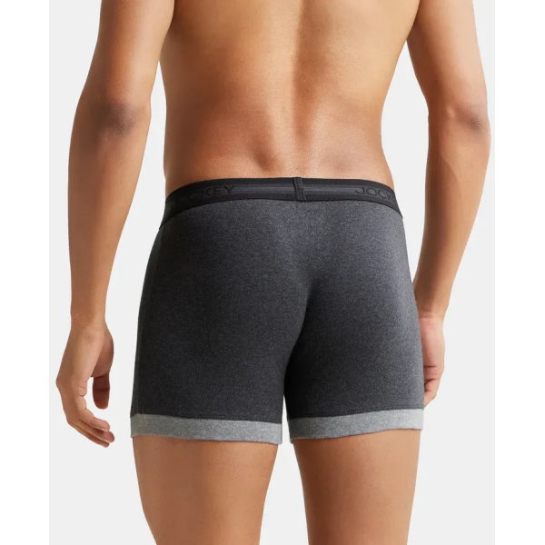 Jockey 1017 Men's Super Combed Cotton Rib Solid Boxer (Navy and Charcoal Melange) - Image 4