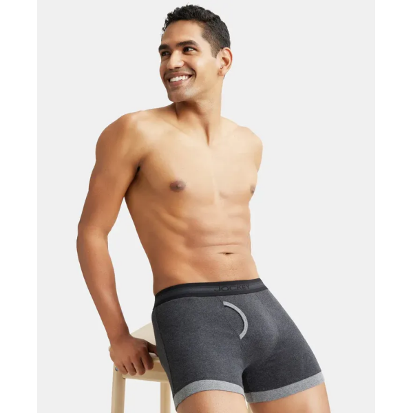 Jockey 1017 Men's Super Combed Cotton Rib Solid Boxer (Navy and Charcoal Melange) - Image 6