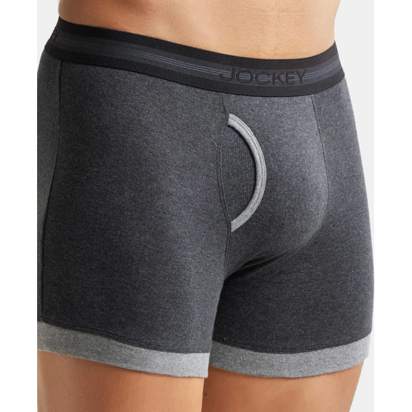 Jockey 1017 Men's Super Combed Cotton Rib Solid Boxer (Navy and Charcoal Melange) - Image 7