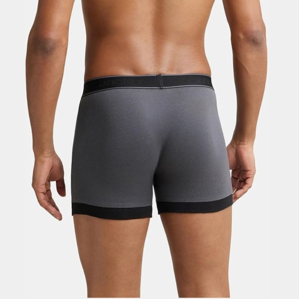 Jockey 1017 Men's Super Combed Cotton Rib Solid Boxer (Ashpalt and Black) - Image 4