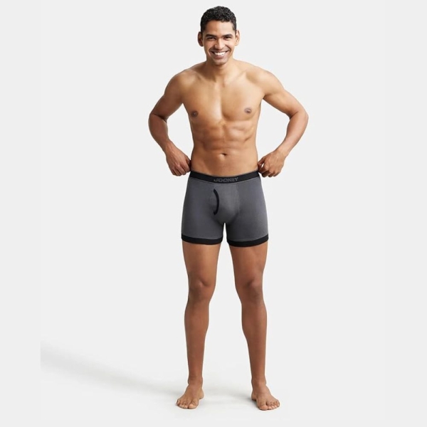 Jockey 1017 Men's Super Combed Cotton Rib Solid Boxer (Ashpalt and Black) - Image 3