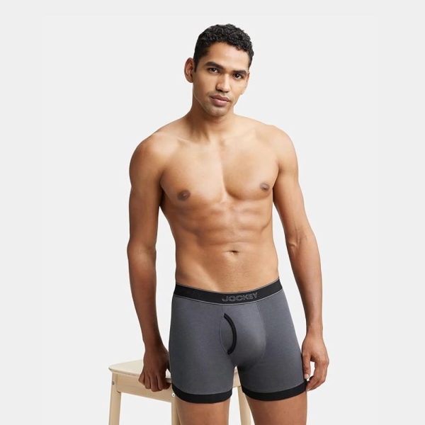 Jockey 1017 Men's Super Combed Cotton Rib Solid Boxer (Ashpalt and Black) - Image 2