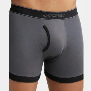 Jockey 1017 Men's Super Combed Cotton Rib Solid Boxer (Ashpalt and Black)