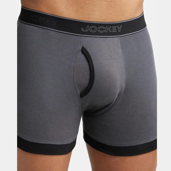 Jockey 1017 Men's Super Combed Cotton Rib Solid Boxer (Ashpalt and Black)