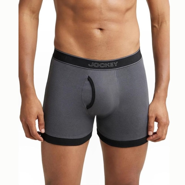 Jockey 1017 Men's Super Combed Cotton Rib Solid Boxer (Ashpalt and Black) - Image 5