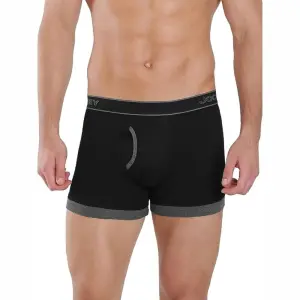Jockey 1017 Men's Super Combed Cotton Rib Solid Boxer (Black and Charcoal Melange)