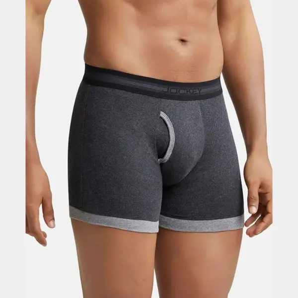 Jockey 1017 Men's Super Combed Cotton Rib Solid Boxer (Black and Grey Melange) - Image 5