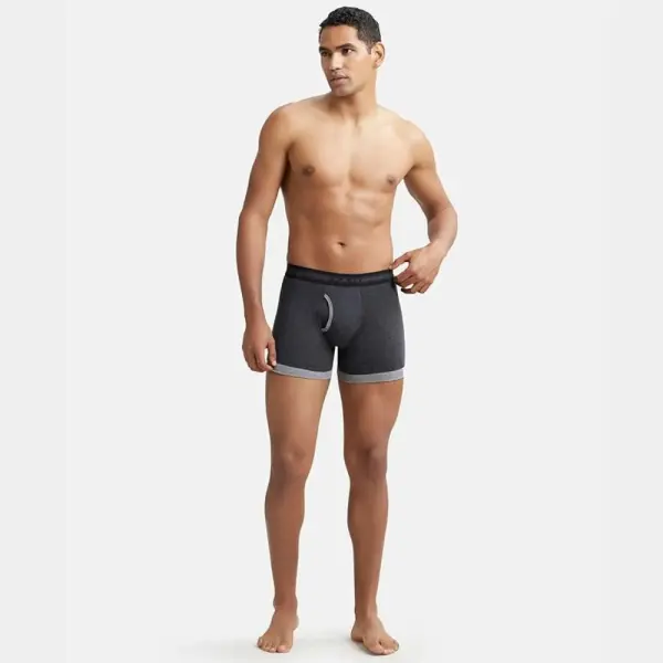 Jockey 1017 Men's Super Combed Cotton Rib Solid Boxer (Black and Grey Melange) - Image 3