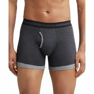 Jockey 1017 Men's Super Combed Cotton Rib Solid Boxer (Black and Grey Melange)