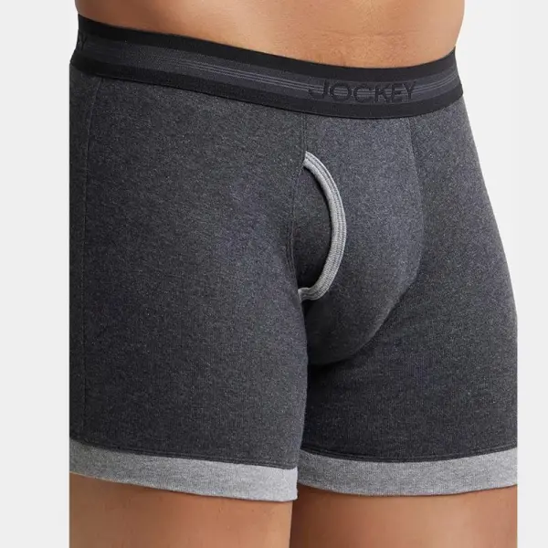 Jockey 1017 Men's Super Combed Cotton Rib Solid Boxer (Black and Grey Melange) - Image 2