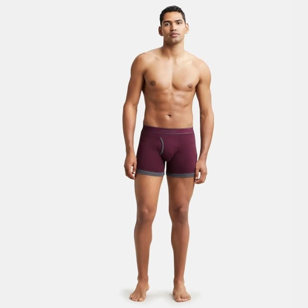 Jockey 1017 Men's Super Combed Cotton Rib Solid Boxer (Black and Wine Tasting) - Image 3