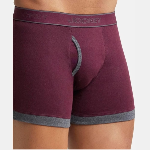 Jockey 1017 Men's Super Combed Cotton Rib Solid Boxer (Black and Wine Tasting) - Image 4