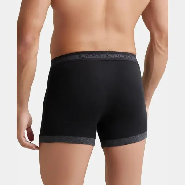 Jockey 1017 Men's Super Combed Cotton Rib Solid Boxer (Black & Black Melange) - Image 3