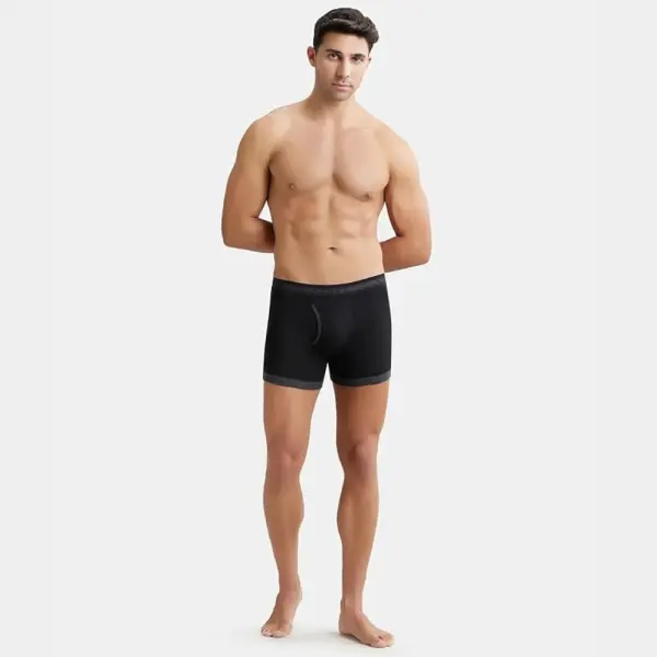 Jockey 1017 Men's Super Combed Cotton Rib Solid Boxer (Black & Black Melange) - Image 2