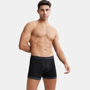 Jockey 1017 Men's Super Combed Cotton Rib Solid Boxer (Black & Black Melange)