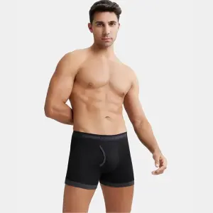 Jockey 1017 Men's Super Combed Cotton Rib Solid Boxer (Black & Black Melange)