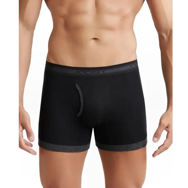 Jockey 1017 Men's Super Combed Cotton Rib Solid Boxer (Black & Black Melange) - Image 4