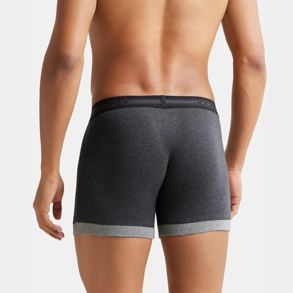 Jockey 1017 Men's Super Combed Cotton Rib Solid Boxer (Deep Navy and Charcoal Melange) - Image 4