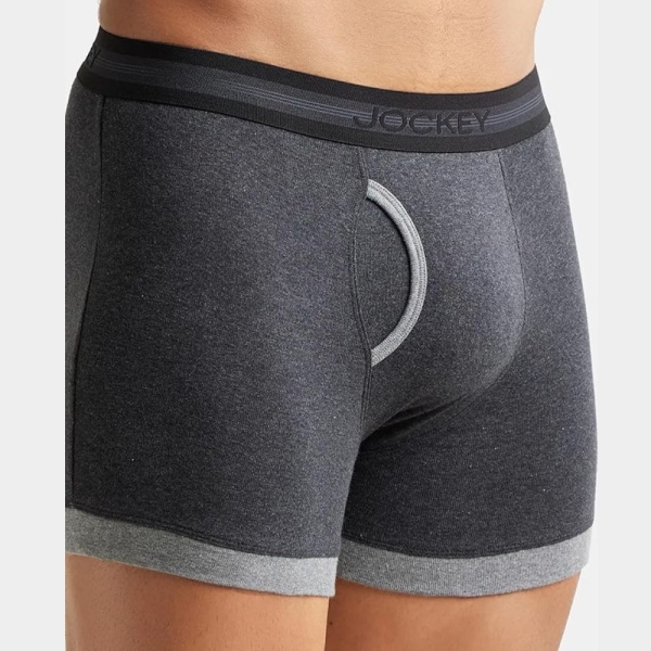 Jockey 1017 Men's Super Combed Cotton Rib Solid Boxer (Deep Navy and Charcoal Melange) - Image 2