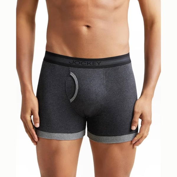 Jockey 1017 Men's Super Combed Cotton Rib Solid Boxer (Deep Navy and Charcoal Melange)