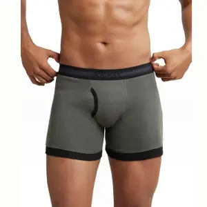 Jockey 1017 Men's Super Combed Cotton Rib Solid Boxer (Deep Olive and Black)