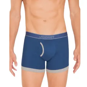 Jockey 1017 Men's Super Combed Cotton Rib Solid Boxer (Estate Blue and Grey Melange)