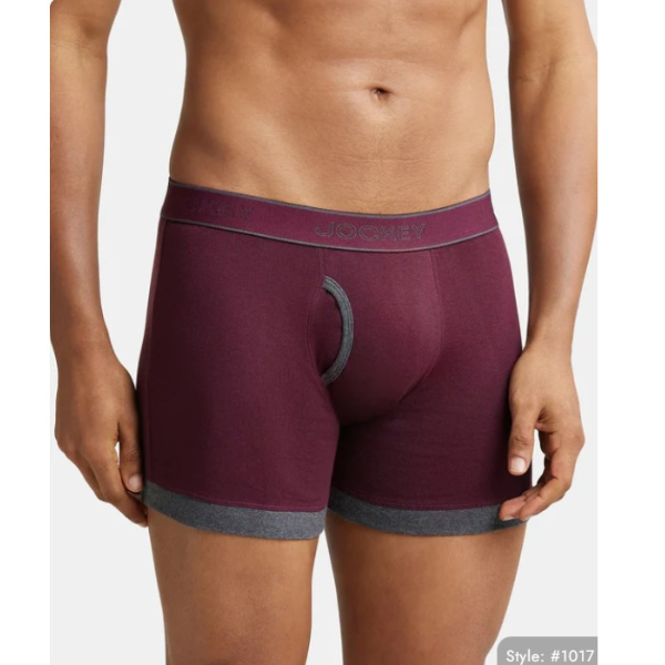 Jockey 1017 Men's Super Combed Cotton Rib Solid Boxer (Mauve Wine and Charcoal Melange) - Image 2