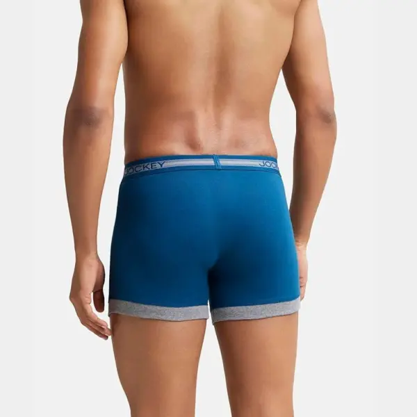 Jockey 1017 Men's Super Combed Cotton Rib Solid Boxer (Poseiden and Mid Grey Mel) - Image 4