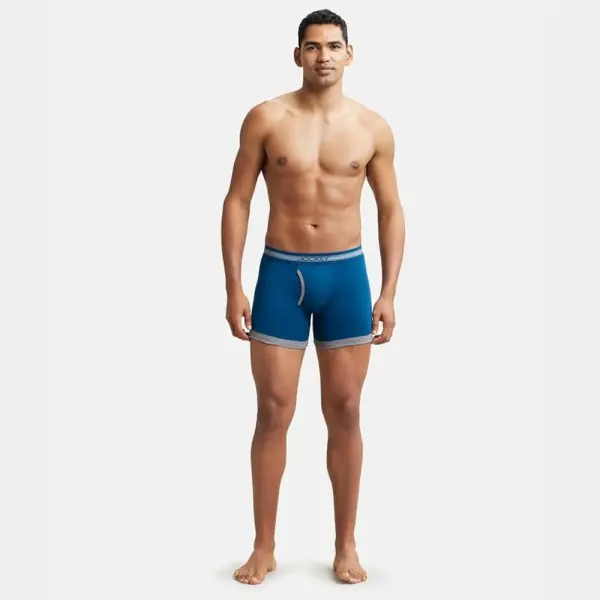 Jockey 1017 Men's Super Combed Cotton Rib Solid Boxer (Poseiden and Mid Grey Mel) - Image 3