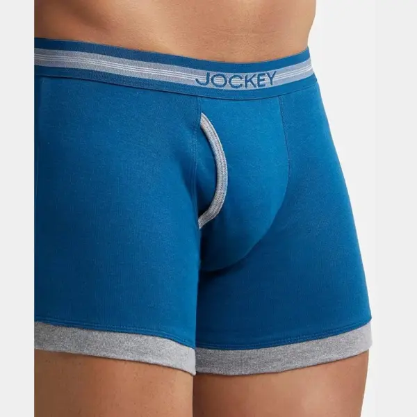 Jockey 1017 Men's Super Combed Cotton Rib Solid Boxer (Poseiden and Mid Grey Mel) - Image 2