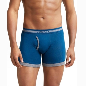 Jockey 1017 Men's Super Combed Cotton Rib Solid Boxer (Poseiden and Mid Grey Mel)