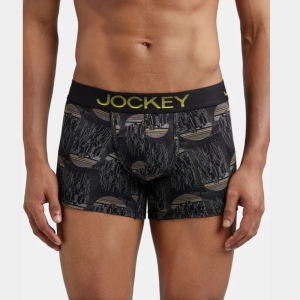 Jockey FP23 Super Combed Cotton Elastane Stretch Printed Trunk (Black and Empire Yellow)