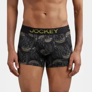 Jockey FP23 Super Combed Cotton Elastane Stretch Printed Trunk (Black and Empire Yellow)