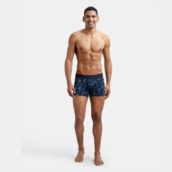 Jockey FP23 Super Combed Cotton Elastane Stretch Printed Trunk (Black and Sky Driver) - Image 3