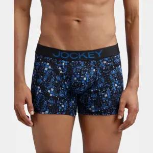 Jockey FP23 Super Combed Cotton Elastane Stretch Printed Trunk (Black and Sky Driver)