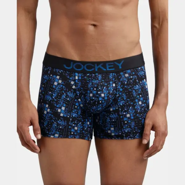 Jockey FP23 Super Combed Cotton Elastane Stretch Printed Trunk (Black and Sky Driver)