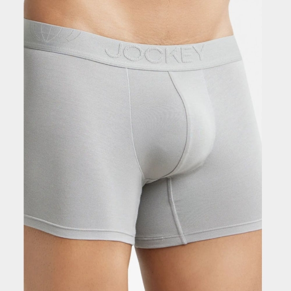 Jockey IC25 Tencel Micro Modal Cotton Elastane Stretch Solid Trunk (Bright Light Grey) - Image 4