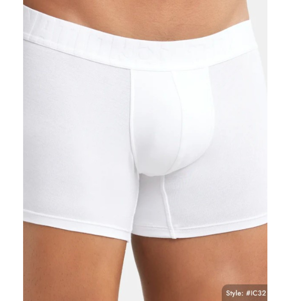 Jockey IC32 Men's Supima Cotton Elastane Stretch Solid Trunk (White) - Image 2