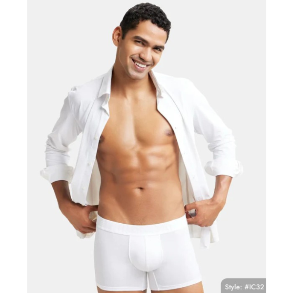 Jockey IC32 Men's Supima Cotton Elastane Stretch Solid Trunk (White) - Image 3