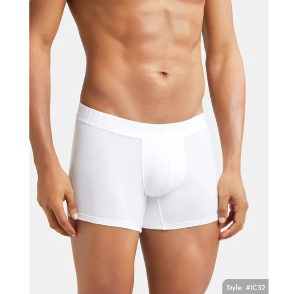 Jockey IC32 Men's Supima Cotton Elastane Stretch Solid Trunk (White) - Image 4