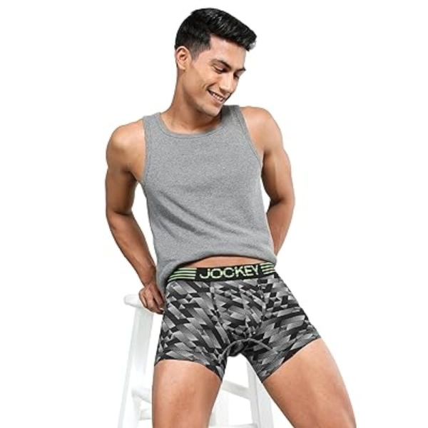 Jockey MM08 Men's Microfiber Mesh Elastane Stretch Printed Trunk (Black Print) - Image 4