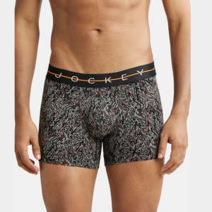 Jockey NY02 Super Combed Cotton Elastane Printed Trunk (Black and Orange)
