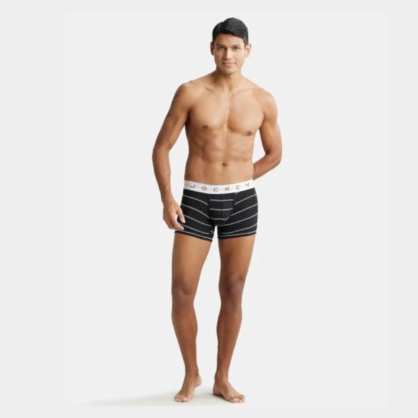 Jockey NY02 Super Combed Cotton Elastane Printed Trunk (Black Striped) - Image 3